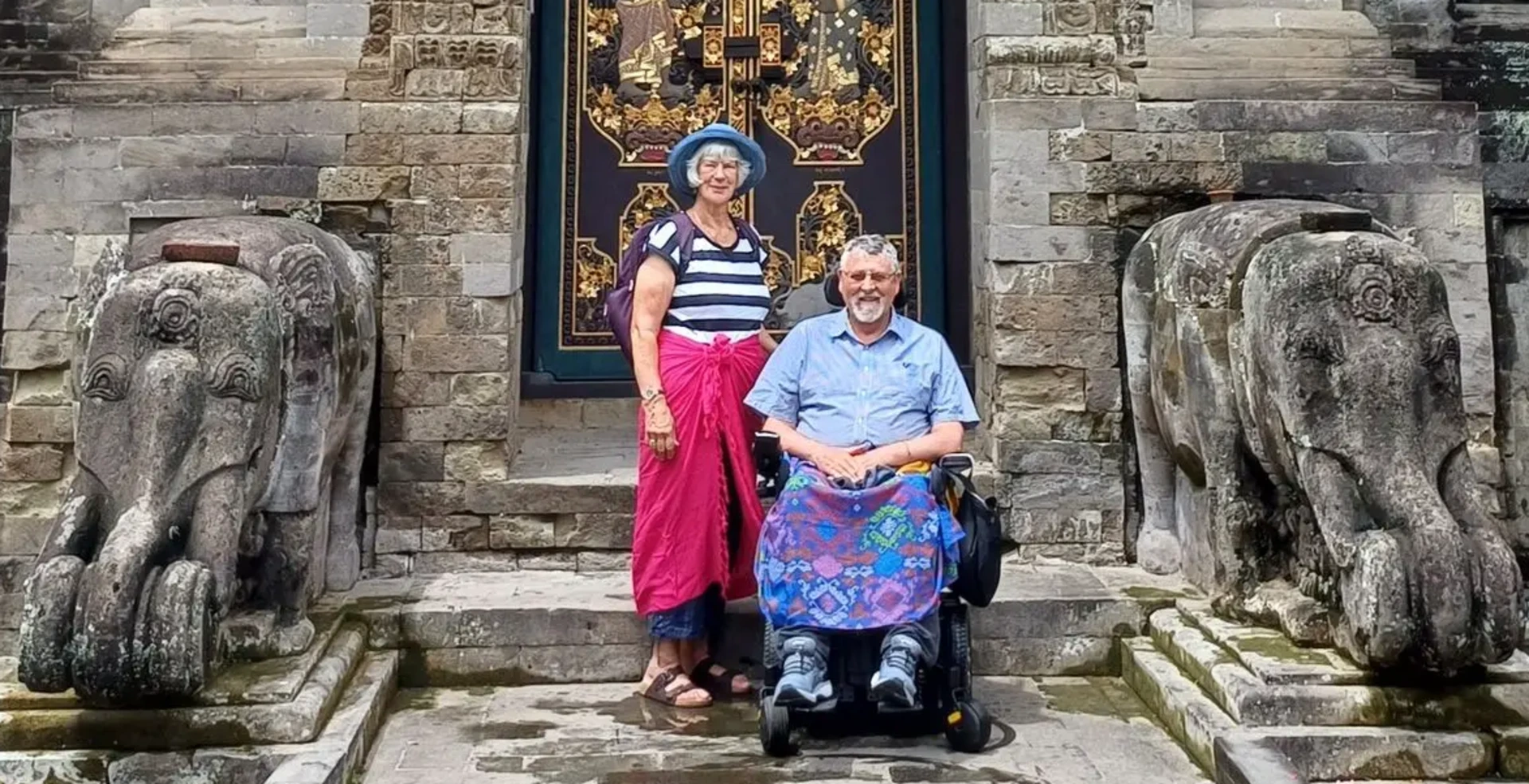 Roger, an adult with Muscular dystrophy, on holiday which was made possible by the Kera sit2sit hoist.